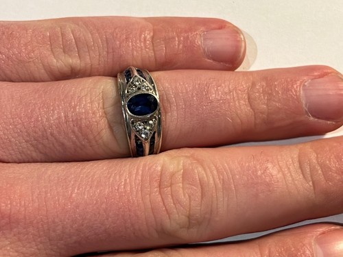 Bague Ancienne En ARGENT Massif Et Pierre Bleue Art Deco Silver Ring 05 Pv