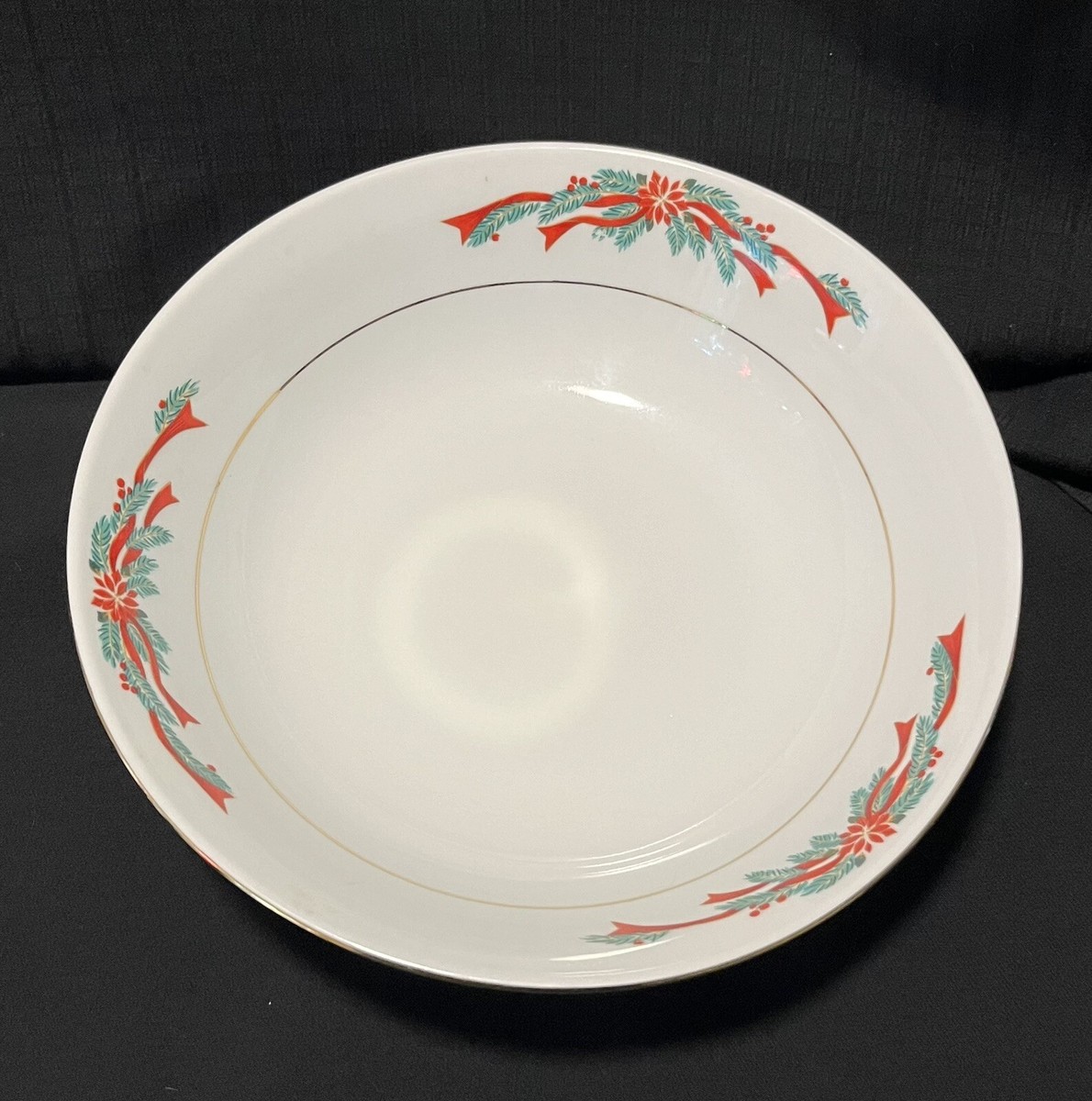 Tienshan Poinsettia Ribbons Round Serving Bowl Dish 14K