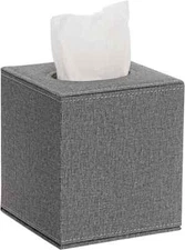 Sumnacon Square Linen Tissue Box Cover - Stylish Cube Holder Grey