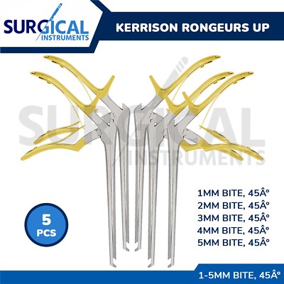 5 KERRISON Rongeurs 7'' 1, 2, 3, 4, 5mm up 45 Gold Handle Orthopedic German Grade