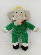 Vintage Babar the Elephant Plush Toy 1997 AJENA 10" Green Suit Made in France