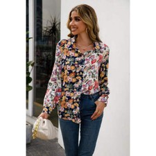 Floral Print Collared Neck Long Sleeve Shirt