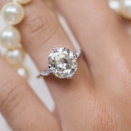 3.24TCW Cushion Cut Old Mine Moissanite Engagement Ring In 14K White Gold Plated