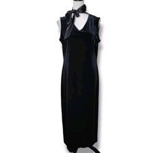 Talbots Vintage Black Velour Maxi Dress With Silk Scarf Timeless Elegance Sz 12