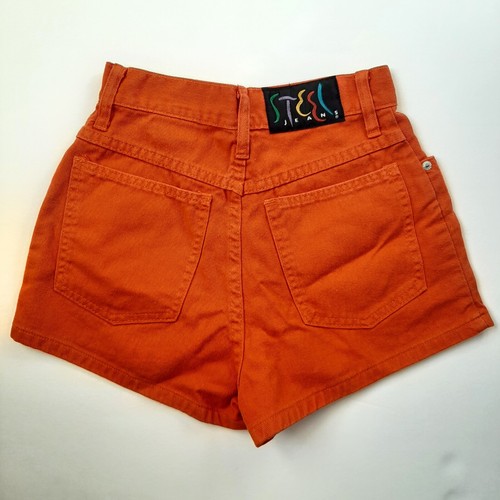Vtg STEEL Jeans Orange Denim Shorts Childrens 7 Wide Leg High Waist USA Made - Picture 4 of 6