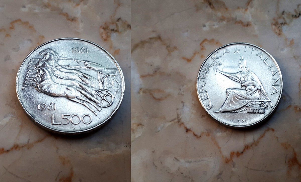 MONETA LIRE 500 ARGENTO CENTENARIO UNITA D'ITALIA 1861 1961