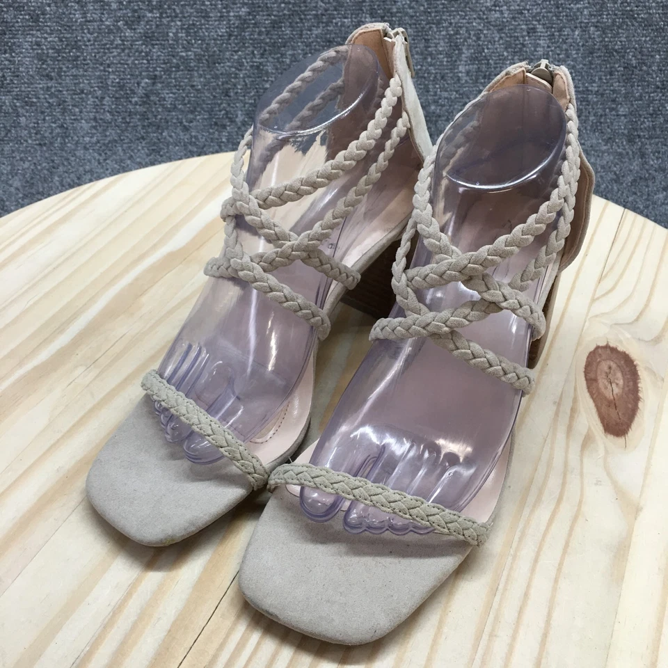 Женские сандалии Joie 8,5 Felina с ремешками бежевая ткань плетеные на молнии с открытым носком - Изображение 3 из 4