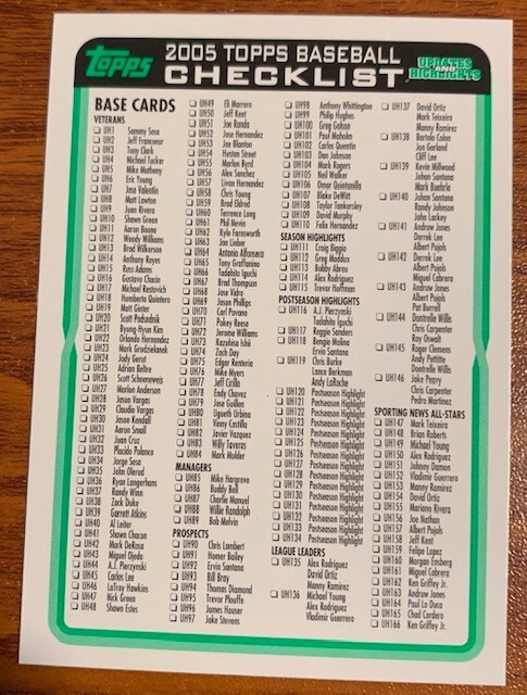 2005 Topps Update & Highlights Green Checklist #1 of 3 Used Free Shipping