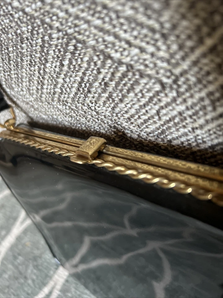 Vintage MM Black Patent Leather Gold Handbag 1950s 60s Morris Moskowitz - Image 3 of 4