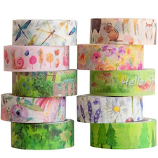 10 Rolls Four Seasons Washi Tape Set Green Grass Flowers Masking Decorative Tape