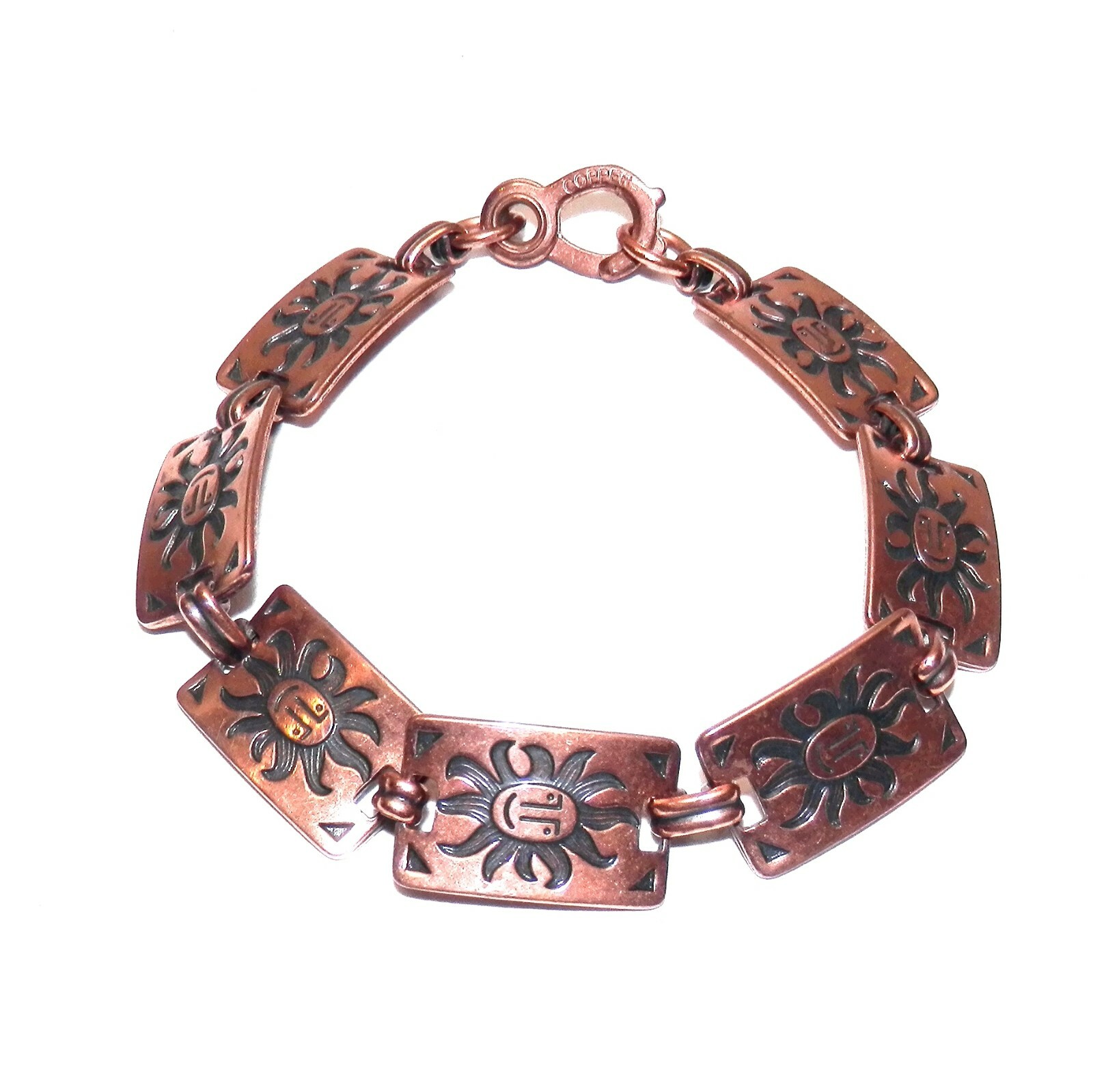 Solid Copper Rectangular Link Bracelet w/ Smiling… - image 1
