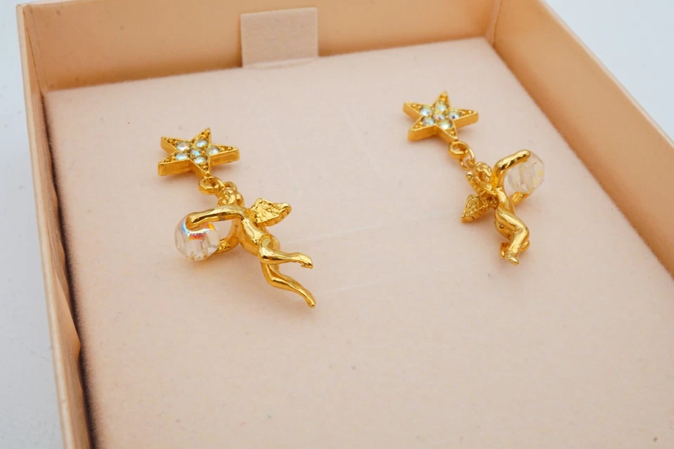 Pendientes Kirks Folly Angel Cristal Tono Dorado Foto 3 de 4