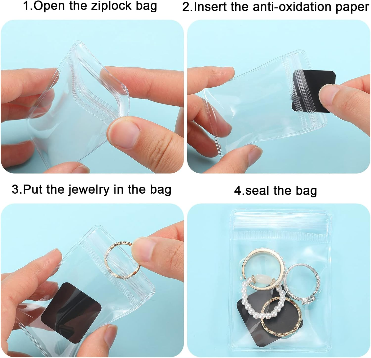 200 Pieces anti Tarnish Strips Clear Plastic Jewelry Bags 100 Assorted