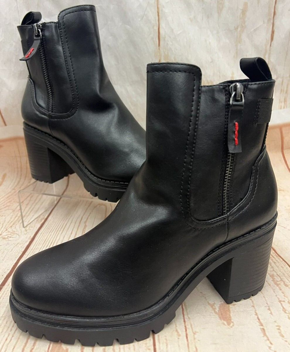 Oliver Faux Leather Heeled Ankle Boots Black Zip Choose size