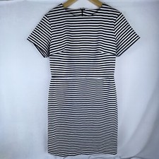 Old Navy Women M Black White Stripe Short Sleeve Knit Sheath Dress Stretch