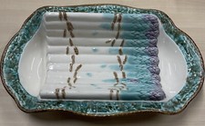 Plat à Asperges ancien en Barbotine décor d'asperges 38,5x23 Cm
