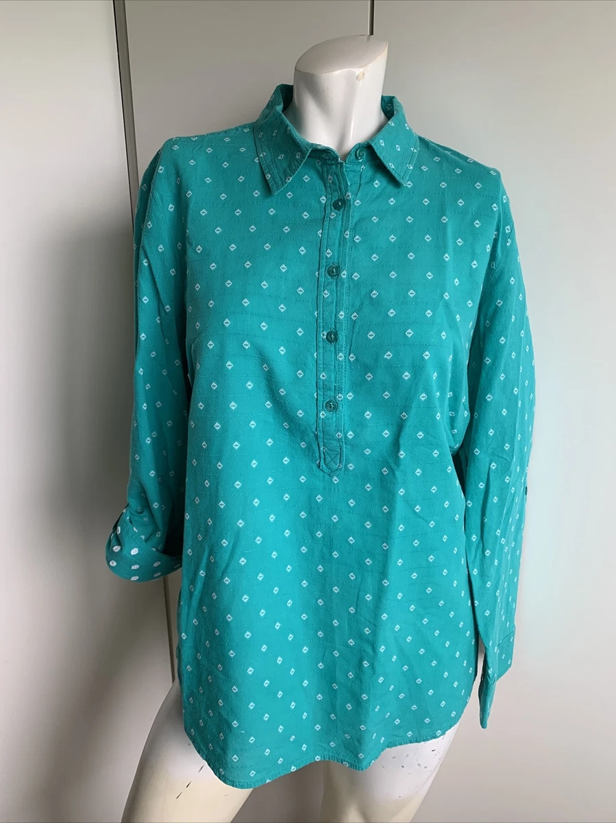 Womens M Tommy Hilfiger Relaxed fit teal long sleeve button-up roll tab  shirt