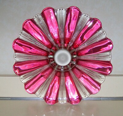 Vintage Anchor Hocking  Ruby/Cranberry Flash Striped Round Plate Platter 13 1/2''
