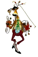 Christmas Elk Dancing Christmas Tree Ornament With Glitter Pants 6” Tall Holiday