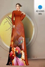 Ao Dai Vietnamese Silk Print 3D , Designer Flowers Long Dress With Pants