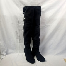 Buckle Black Faux Suede Square Heel Tall Boots Women s Size 7 25 Shaft