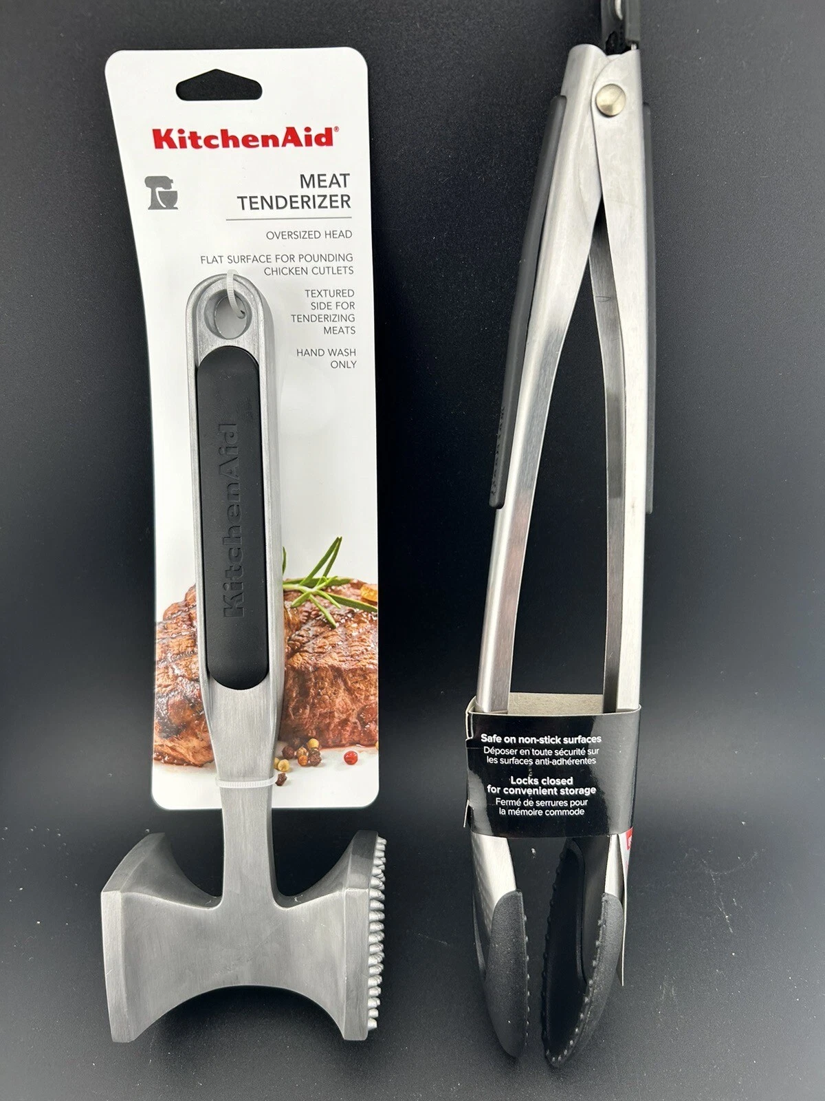 Kitchen Aid Meat Tenderizer And 12” Good cook Nylon Tongs New