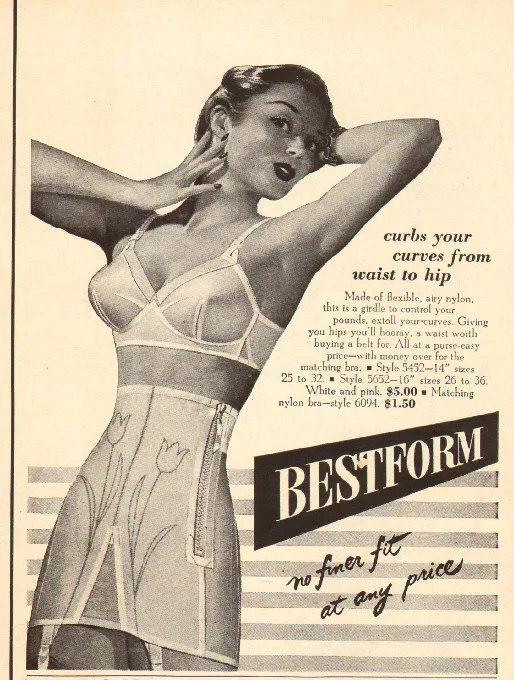 1951 vintage Lingerie AD BESTFORM Girdle and Bra Pinup style art (052115)