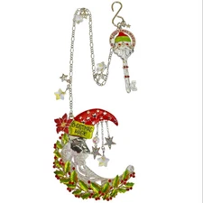 Kirks Folly Christmas Magic Santa Moon Shimmer Ornament silvertone