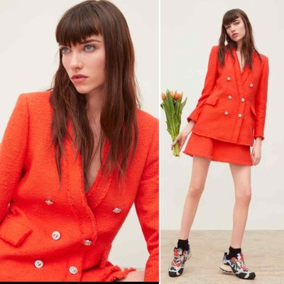 zara orange tweed jacket