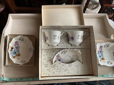 Royal Stafford Bone China Silberhochzeit Jahrestag Teetassen, Untertassen und 2 Teller