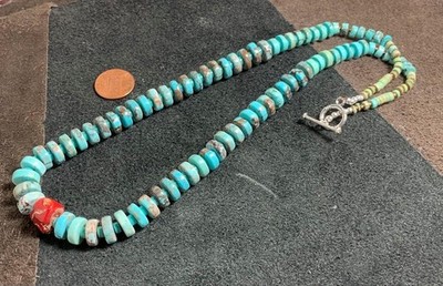 Gorgeous old looking Tibetan turquoise/red coral necklace// (b108a1-w2)