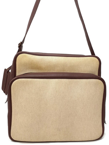 Hermes Victoria Shoulder Bag Toile Canvas Beige / Dark Brown Women's #TB3443