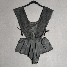 Vtg Alana Gale Teddy M Dark Coquette Babydoll Satin Lace One Piece Cutout Romper