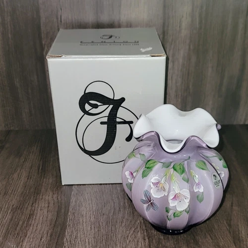 Fenton 2005 Sweetbriar Violet Panel Rib Vase # 6851 OS - Original Box & Insert
