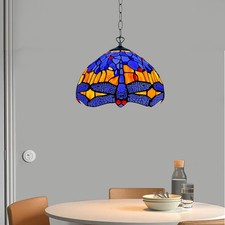 10" Tiffany Dragonfly Ceiling Pendant Light – Multicoloured Glass Shade UK