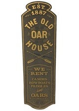 Letrero de alquiler de barco/canoa pequeño de arena negra de principios de siglo “THE OLD OAR HOUSE”