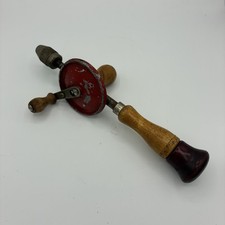 Vintage Viking Egg Beater Hand Drill Red Wheel Wood Handles Made USA