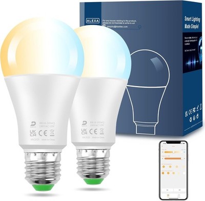 E27 12W Farbwechsel Smart Glühbirnen Dim RGB Alexa Echo App Steuerung - 2er Pack