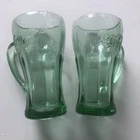 Vintage Libbey  Coca Cola Green Heavy Glass Mugs with Handle Set of 2