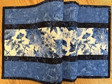 Quilted Table Runner Handmade 43 in Blue Floral Patchwork Topper Mat Centerpiece