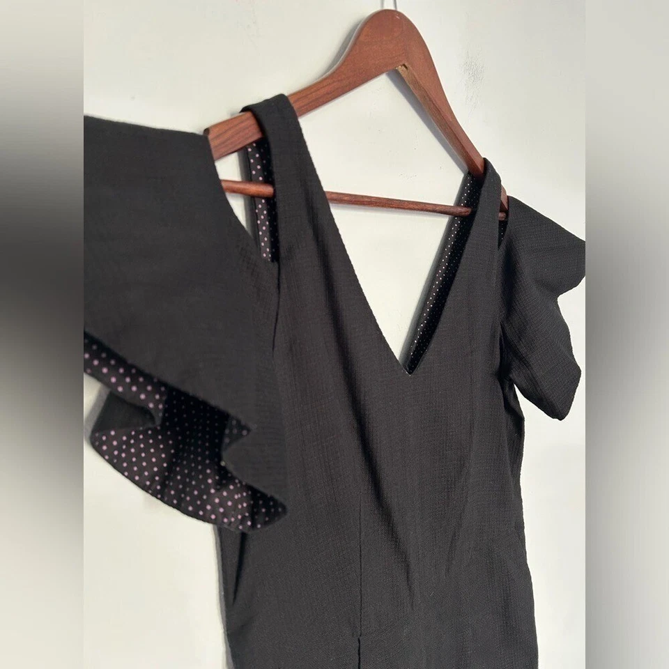 NUEVO Mono Mameluco Elevenses by Anthro Hombro Frío Negro Algodón y Seda 2 Foto 4 de 4