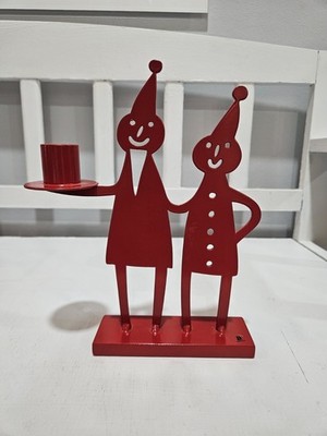 Bengt & Lotta Red Metal Santa Couple Candle Holder, Sweden
