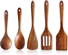 5 Pcs Best Wooden Spoons for Cooking Kitchen 8-12 inch, 5 Utensils 