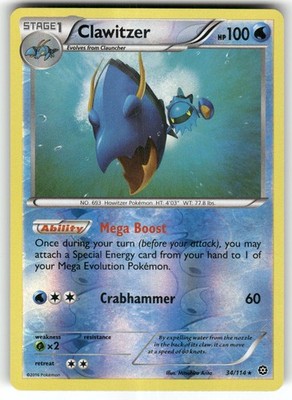 Clawitzer 34/114 Rare Steam Siege Pokemon Reverse Holo Near Mint