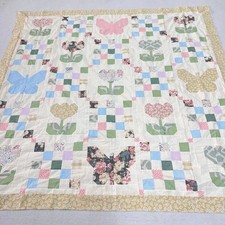 Handmade Social Butterflies Cotton Fabric Queen Size Patchwork quilt top/topper