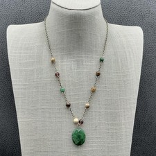 Necklace Gold Tone Green Pendant Multicolor Boho Beaded 18 In Womens Jewelry