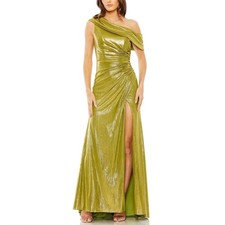 Mac Duggal 27152 Green Evening Gown Metallic One Shoulder A-Line Dress Size 8