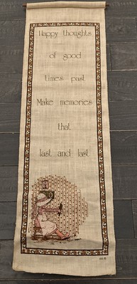 Vintage Holly Hobbie Linen Wall Hanging Happy Thoughts Of Good Times