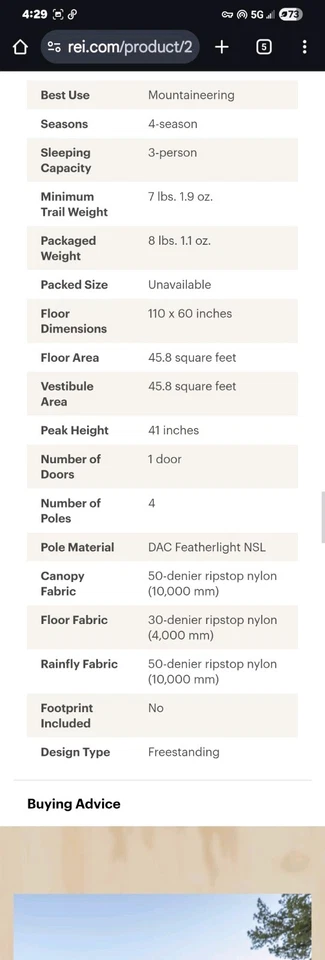 Mountain Hardware ACI-3 Person 4 Season Mountaineering Tent - Image 2 of 4