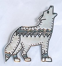 Broche épingle loup en argent massif estampillée Mexique estampillée / signée 1 3/4" x 1 1/2"